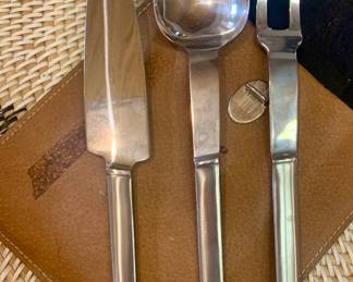 MCM Danish Modern serving pieces with leather case