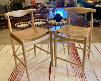 Pair of MCM leather and ash counter stools