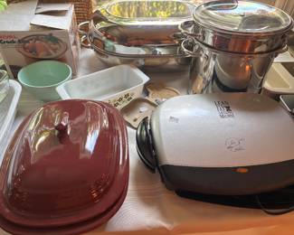 PAMPERED CASSEROLE, REVEREWARE ROASTING PAN, PASTA POT