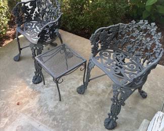 WROTH IRON PORCH CHAIRS - SMALL METAL TABLE