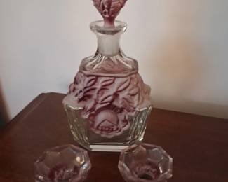 Vintage Murano rose glass decanter set