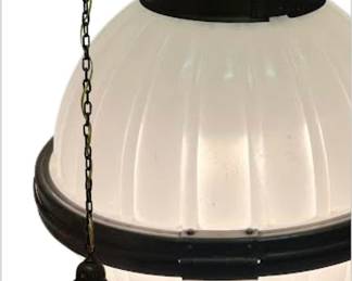$450 Antique 1920's MCM Art Deco style Industrial Milk Glass Globe Pendant Light