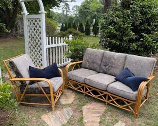 $1200 OBO MCM Ficks Reed Mid century 1960’s Costal Bobo Bamboo Rattan Patio Couch Set