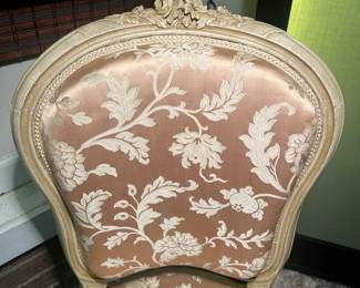 $400 PAIR Antique 19th C Provincial French Louis XI Slipper Chairs Louis XVI Chairs Silk (Little wobbly)