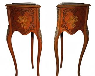 $999 Pair French Louis XV Style Marquetry Plant Stands Triangular Side Table Ormolu