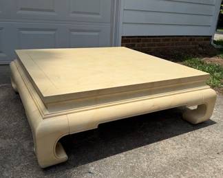 $699 Mid Century Modern Henredon Ming Style Faux Goatskin Coffee Table Chinoiserie