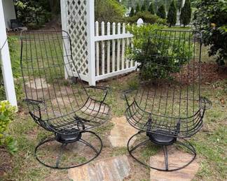 $450 Pair MCM Mid Century Homecrest Swivel Rocker Lounge Chairs Egg Chairs Metal