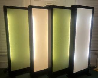 $500 EACH Mid Century Post Modern LARGE Lighted Wall Screen DIviders Fabric 7 lighted wood frame.