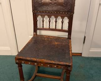 $199 TOTAL for 6 Jacobean Style Renissance Chairs, turned wood, leather backed