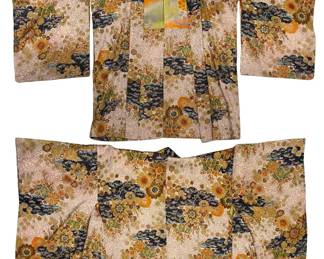$199 Antique 1920's Japanese Kyoto Yuzen Silk Dyed Furisode Pink Floral Kimono Robe