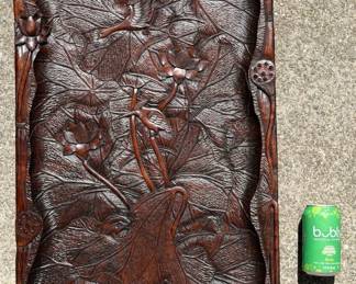 $999 Rare Antique MEIJI Period Japanese Carved Keyaki Lotus Hasu tray keyaki hardwood