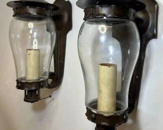 $499 Antique PAIR 1880's-1910's Arts and Craft Wrought Iron Sconce Lantern Lights