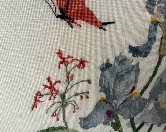 Evening Bouquet Cross-Stitch Art with Butterfly