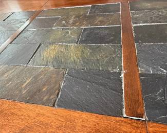 Wood and Metal Dining Table with Slate Inlay