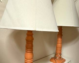 Pair of Orange Turned Wood Table Lamps