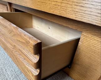 Mid-Century Modern Oak King Size Platform Bed Frame