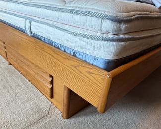 Mid-Century Modern Oak King Size Platform Bed Frame