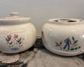 International China Heartland Stoneware Canister Set with Folk Art Motifs