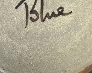 Studio Pottery Chip and Dip Set with Blue Signature