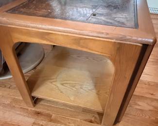 Mid-Century Modern Oak End Table with Parquet Inlay