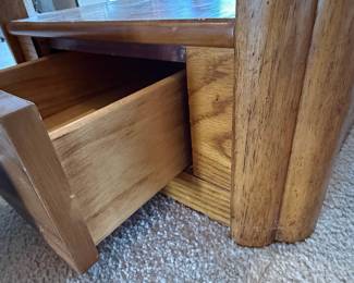 Mid-Century Modern Oak Side Table with Storage