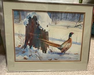 Stan Young "Pheasant in Winter" Watercolor Art