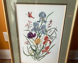 Evening Bouquet Cross-Stitch Art with Butterfly