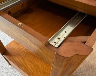 Mid-Century Modern Oak Side Table with Storage