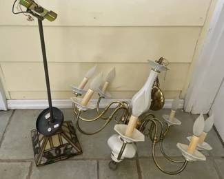 Vintage Brass  Ceramic Chandelier, TiffanyStyle Pendant Light