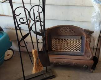 Antique Cast Iron Radiator Cover, Fireplace Tools