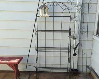 Garden Bench, Shelf, Shepherds Hook and Trellis
