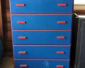 5 Drawer Blue and Red Dresser