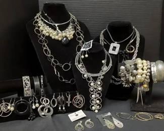 Silver Toned Maximalist Costume Jewelry