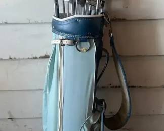 Vintage Blue Palmer Golf Bag, Vintage Titleist  Wilson Golf Clubs