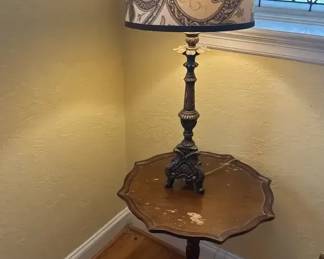 Pedestal Table and Lamp with Fabric Shade