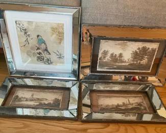 Four Art Prints in Mirrored Frames