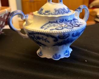 Blue & White Covered Sugar Bowl