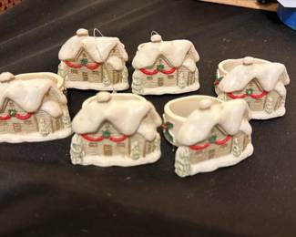Ceramic Snowy Cottage Napkin Rings set