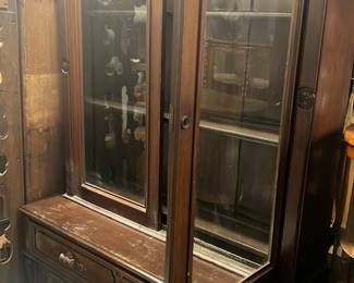 vintage dark wood china cabinet