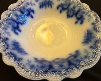 Blue Transferware Scalloped Bowl