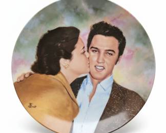 Elvis Presley and Priscilla Presley Kissing Collector Plate by Bruce Emmett