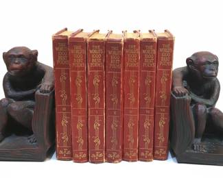 Vintage Monkey Bookends with The Worlds Best Poems Book Set