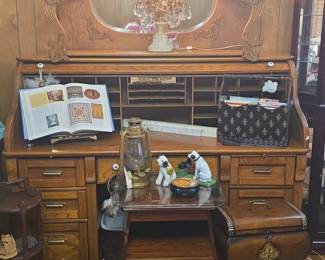 Antique QuarterSawn Oak RollTop Desk with Side Cabinet second image