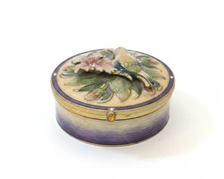 Enamel Trinket Box with Bird and Floral Motif by Collette et Cie