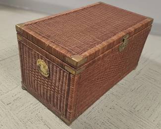 Vintage Chinoiserie Wicker and Brass Trunk