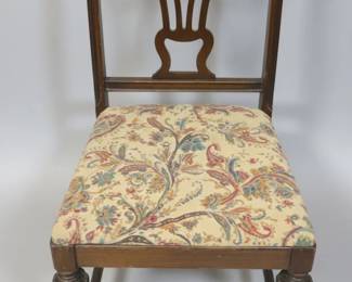 Antique Chippendale Style Mahogany Dining Chair with Paisley Upholstery