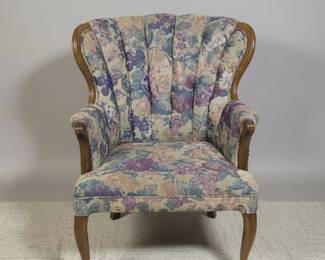 Vintage Floral Tapestry Channel Back Accent Chair