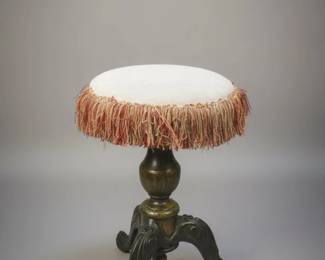 Antique Victorian Piano Stool with Carved Pedestal and Fringe