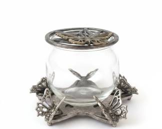 Glass Trinket Jar with Butterfly Metal Embellishments