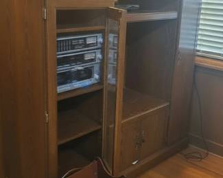 Wooden Stereo Cabinet with Shelving